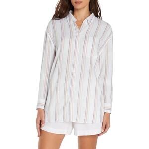 GAP NWOT Women's XXL Linen Rayon Blend L/S Button Up Striped Blouse Shirt